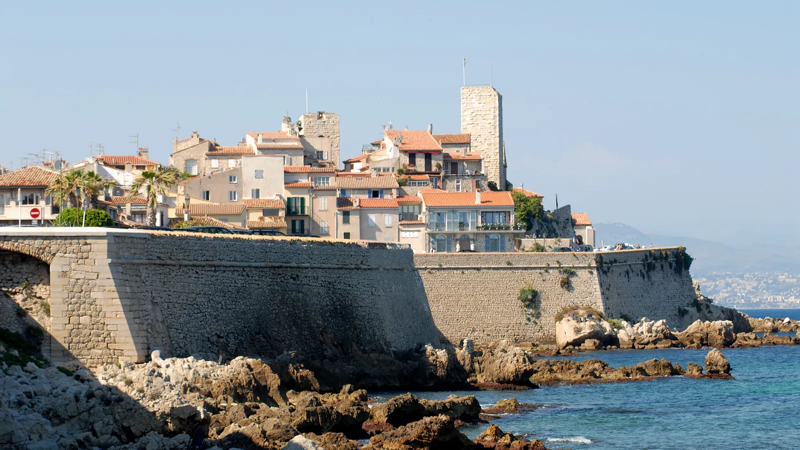 The old town of Antibes above its stone ramparts and the sea