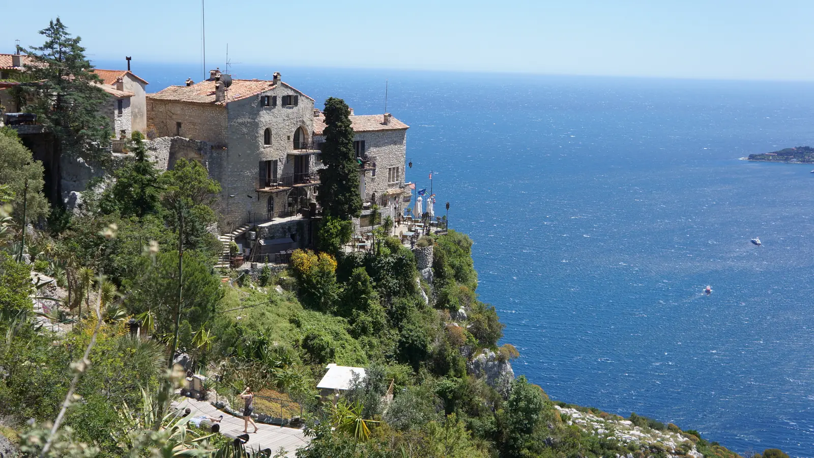 The stone village of Èze on its cliff above the Mediterranean