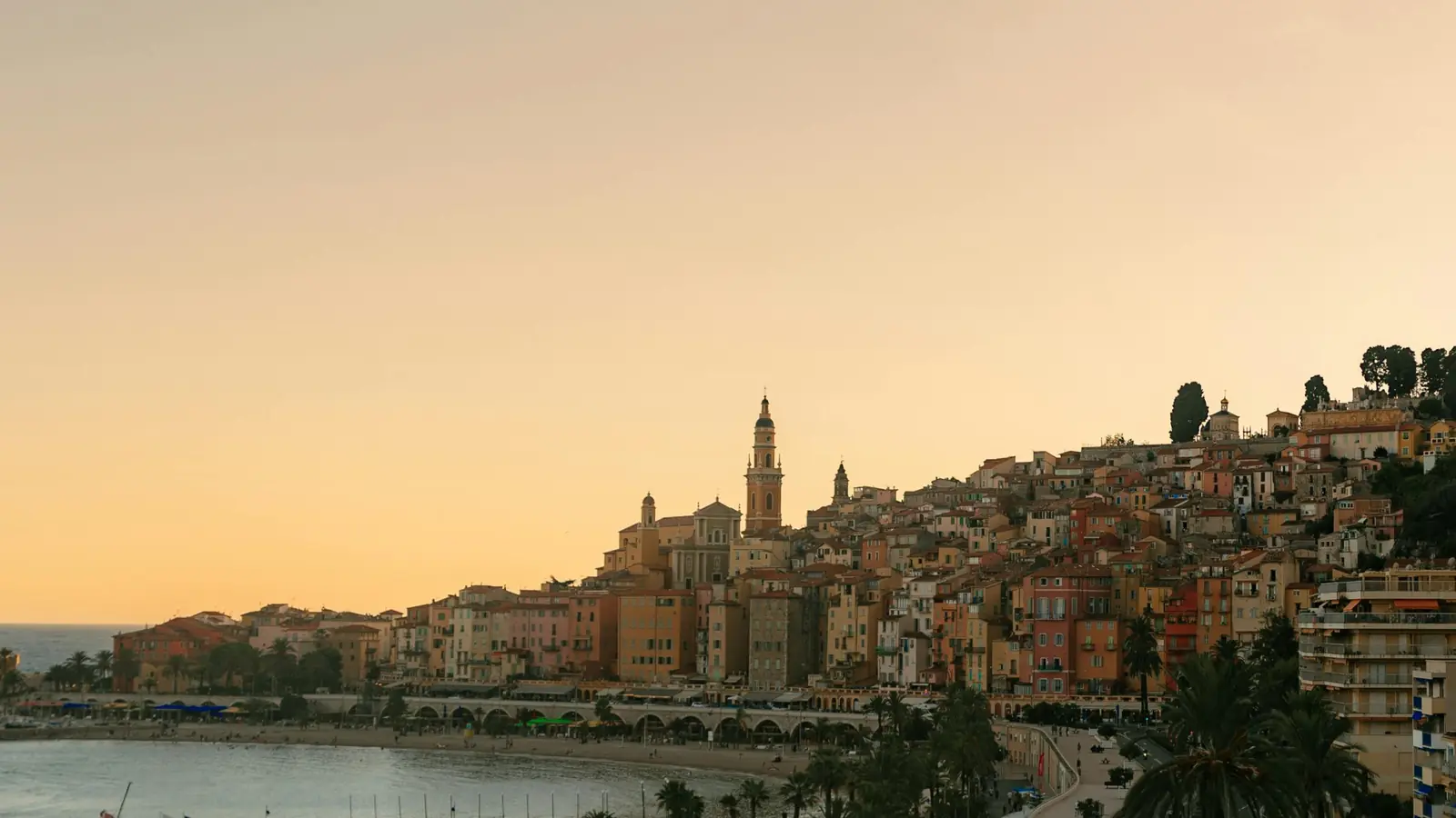 Menton's old town at sunset
