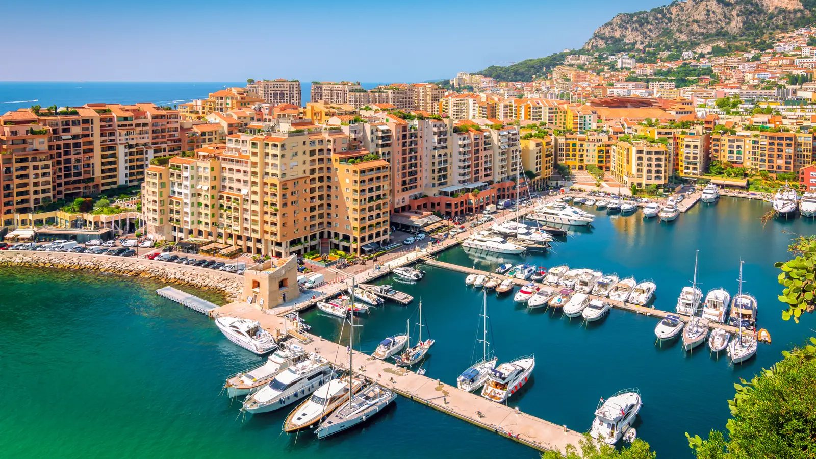 Fontvieille's marina and modern residential buildings seen from above
