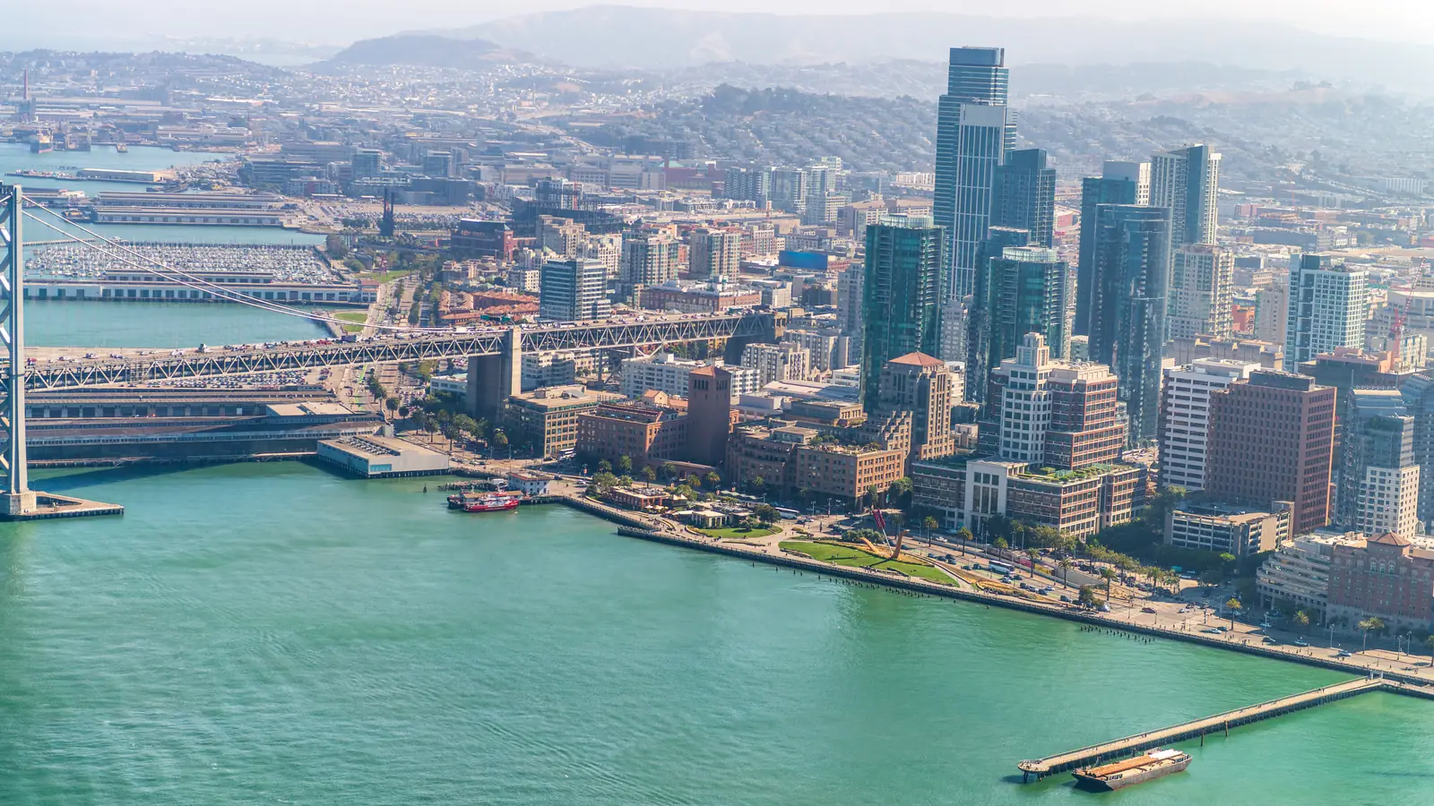 San Francisco's Embarcadero waterfront and commercial district from above